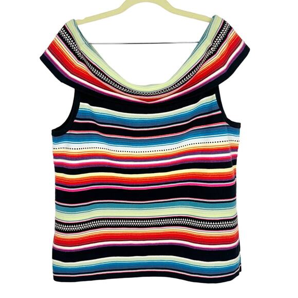 Nwt Lauren Ralph Lauren Multi Color Striped Knit Off Shoulder Sweater Top Sz 1X - Picture 1 of 11